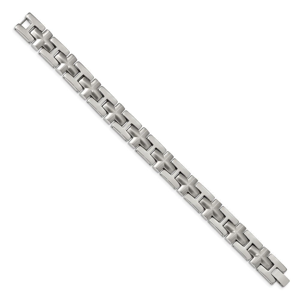 Chisel Stainless Steel Brushed and Polished 8.5 inch Cross Link Bracelet