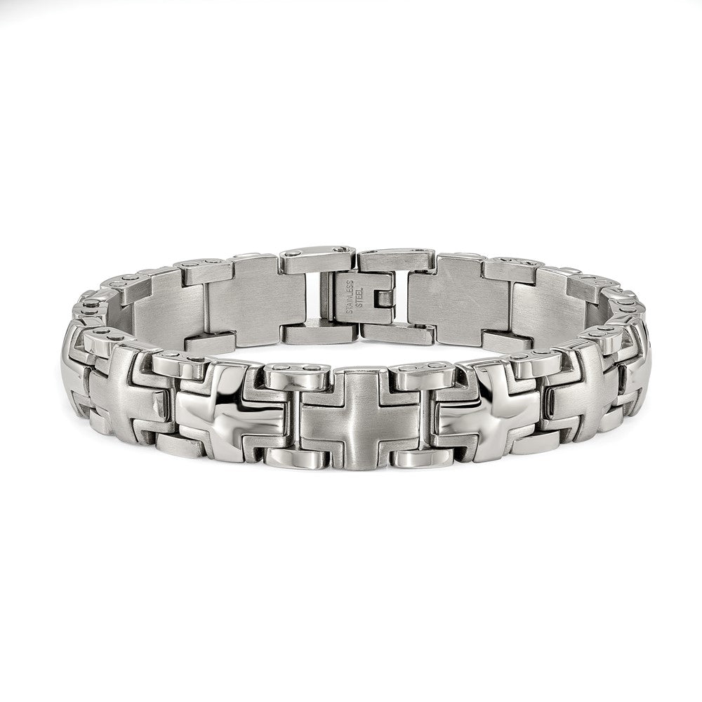 Chisel Stainless Steel Brushed and Polished 8.25 inch Cross Link Bracelet