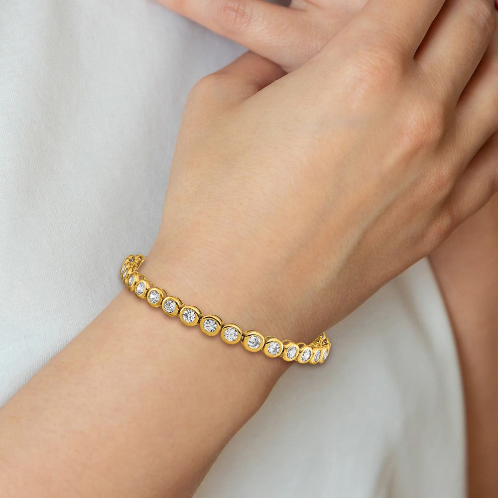Chisel Stainless Steel Polished Yellow IP-plated Round CZ Link 7 inch Bracelet with 1 inch Extension