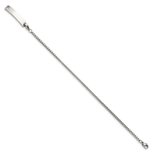 Chisel Stainless Steel Polished Box Chain with Removeable ID Plate 8.5 inch Bracelet