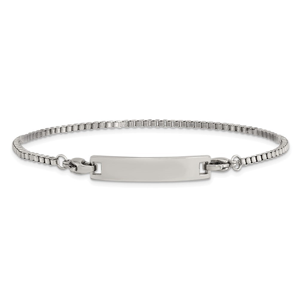 Chisel Stainless Steel Polished Box Chain with Removeable ID Plate 8.5 inch Bracelet