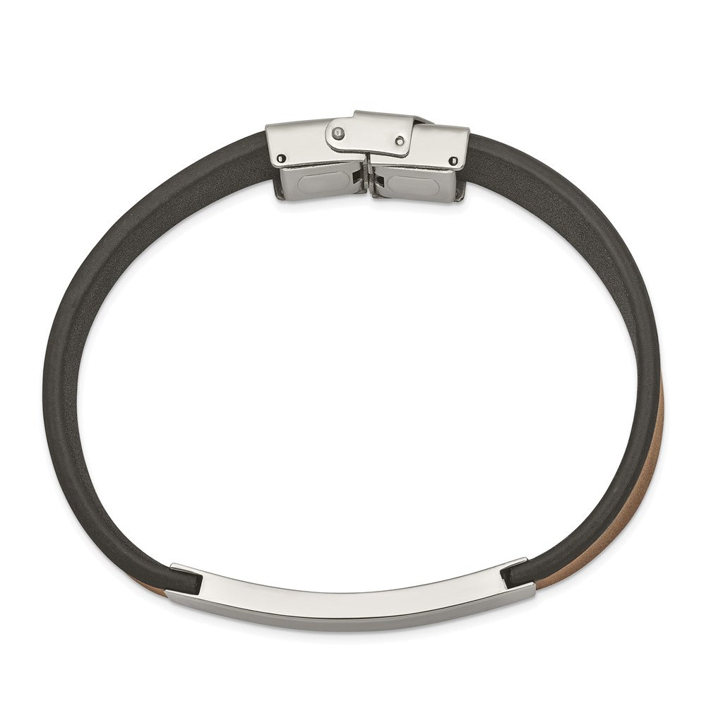Chisel Stainless Steel Polished Black and Brown Leather 8.25 inch ID Bracelet