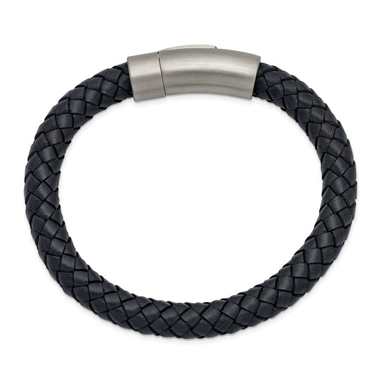 Chisel Stainless Steel Brushed Grey Braided Leather 8.25 inch Bracelet