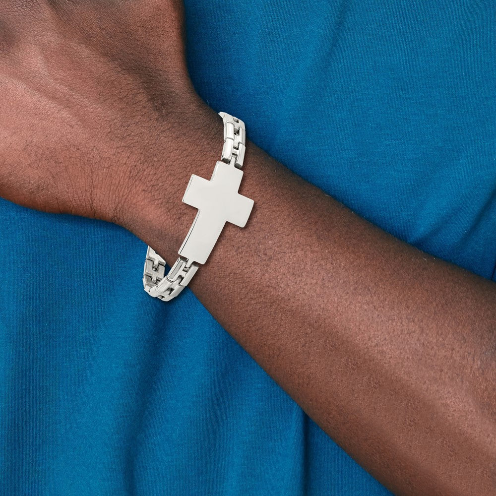 Chisel Stainless Steel Polished Cross 8 inch Link Bracelet