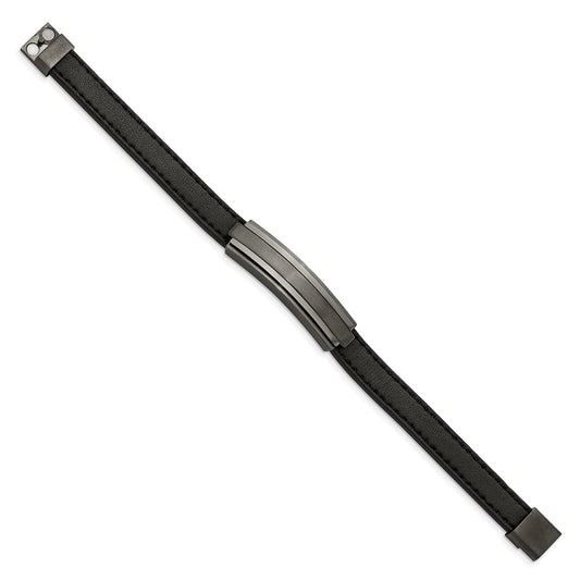 Chisel Stainless Steel Brushed and Polished Gun Metal IP-plated Black Rubber 8.5 inch Bracelet