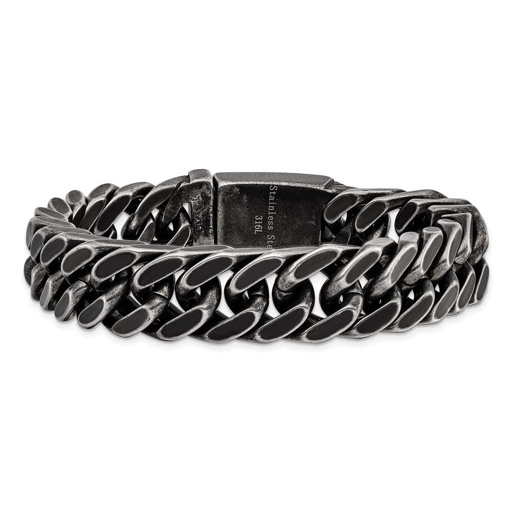 Chisel Stainless Steel Antiqued and Brushed 15mm 8.5 inch Curb Bracelet