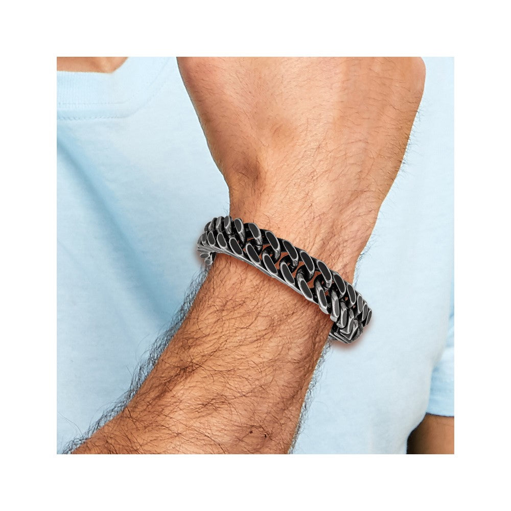 Chisel Stainless Steel Antiqued and Brushed 15mm 8.5 inch Curb Bracelet