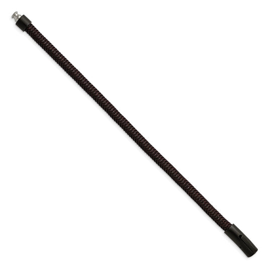 Chisel Stainless Steel Brushed and Polished Black and Brown Wire 8.25 inch Bracelet