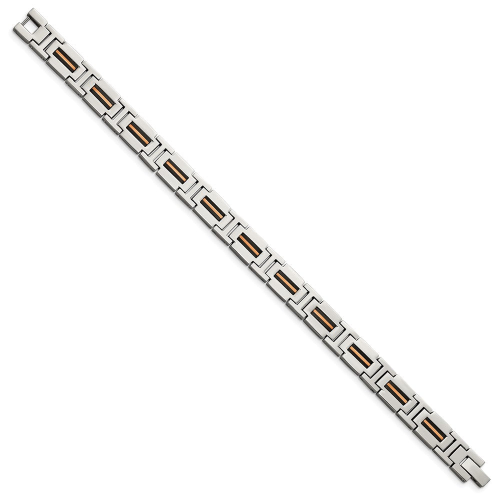 Chisel Stainless Steel Polished Black and Rose IP-plated 8.5 inch Link Bracelet