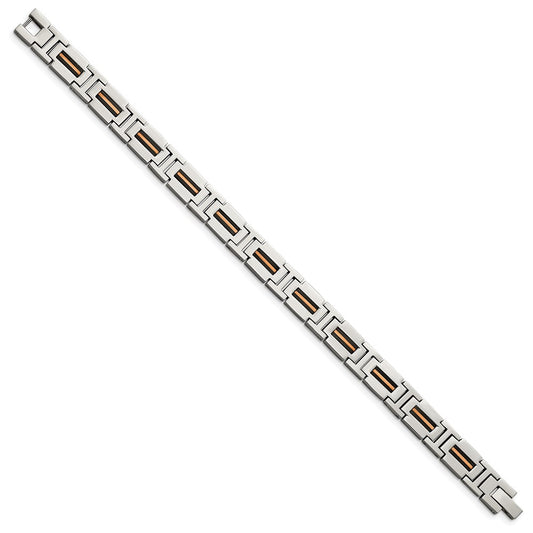Chisel Stainless Steel Polished Black and Rose IP-plated 8.5 inch Link Bracelet