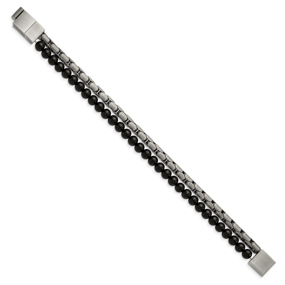 Chisel Stainless Steel Brushed Antique Bronze-plated Agate Beaded 8.5 inch Bracelet with .5 inch Extension