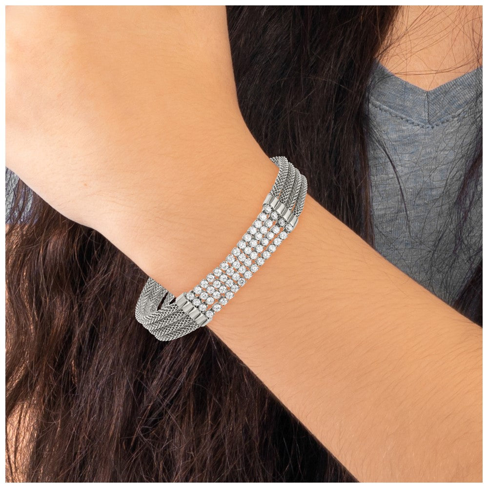 Chisel Stainless Steel Polished with CZ Mesh Multi Strand 6.5 inch Bracelet with 1.5 inch Extension