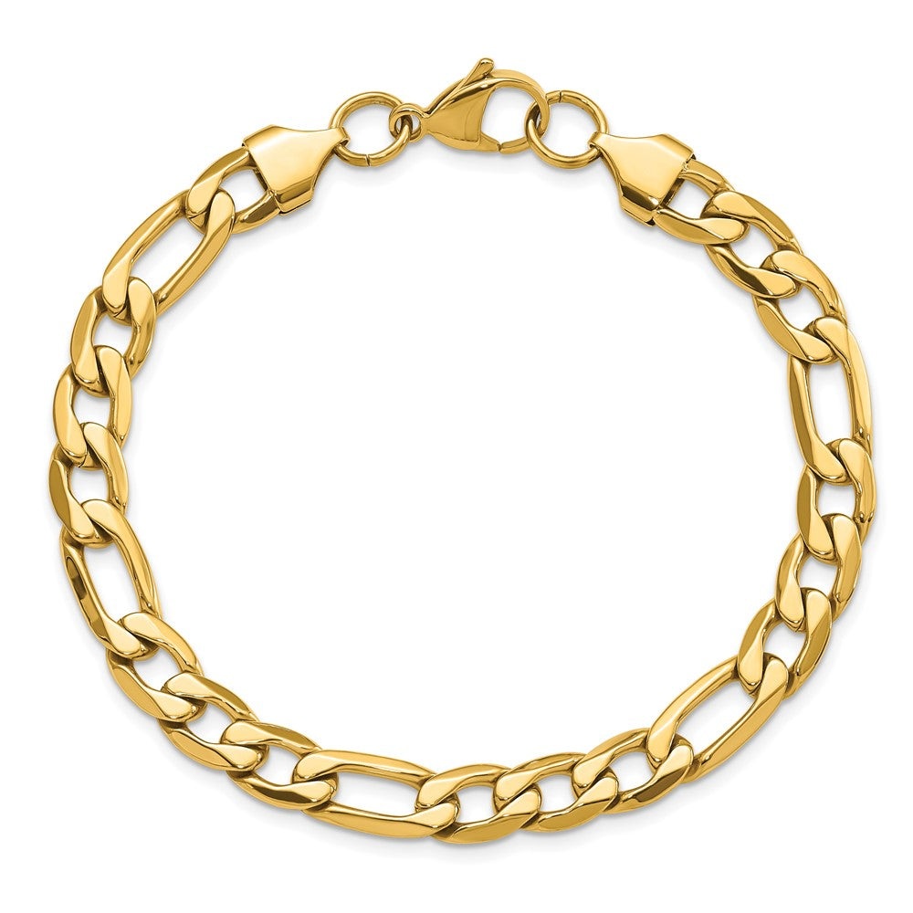 Chisel Stainless Steel Polished Yellow IP-plated 7.50mm 8.25 inch Figaro Bracelet