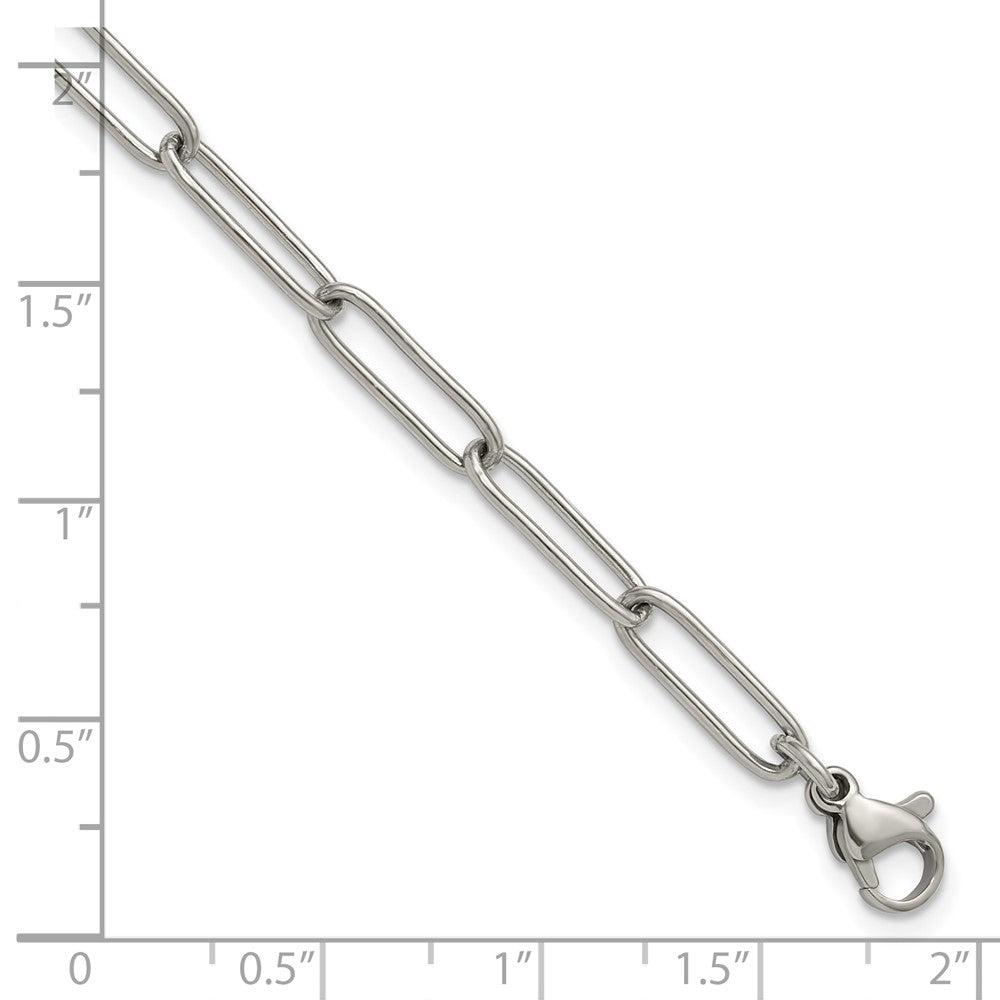 Chisel Stainless Steel Polished Elongated Open Link Paperclip 7 inch Bracelet with 1.25 inch Extension