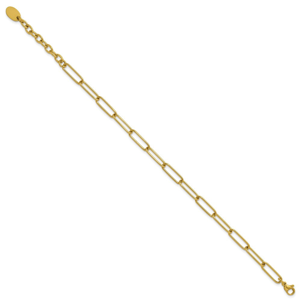 Chisel Stainless Steel Polished Yellow IP-plated Elongated Open Link Paperclip 7 inch Bracelet with 1.25 inch Extension