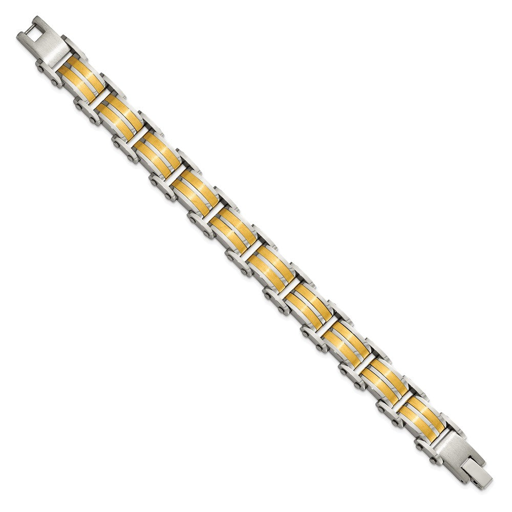 Chisel Stainless Steel Brushed and Polished Yellow IP-plated 8.25 inch Link Bracelet