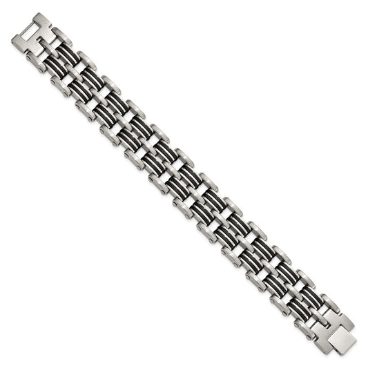 Chisel Stainless Steel Brushed and Polished with Black Rubber Inlay 8.25 inch Link Bracelet