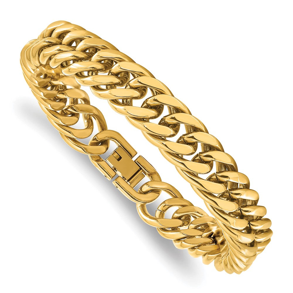 Chisel Stainless Steel Polished Yellow IP-plated 12mm 8.5 inch Heavy Curb Link Bracelet
