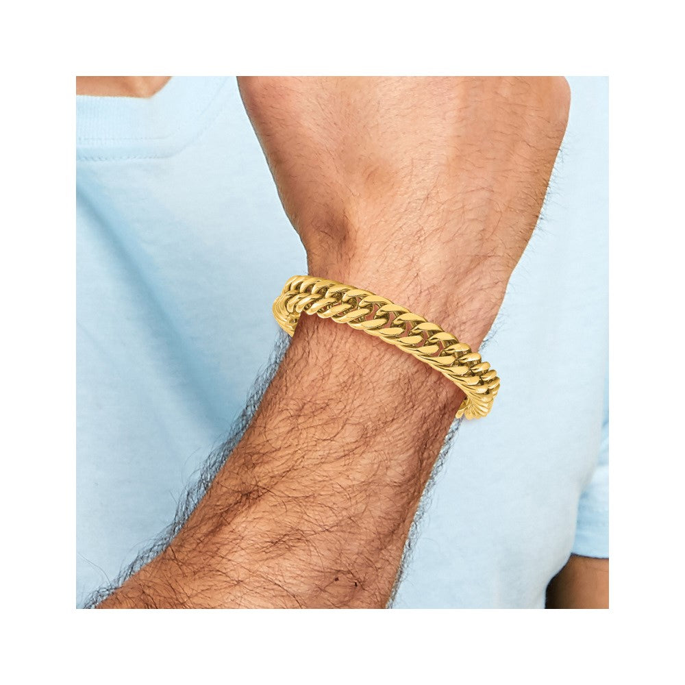 Chisel Stainless Steel Polished Yellow IP-plated 12mm 8.5 inch Heavy Curb Link Bracelet
