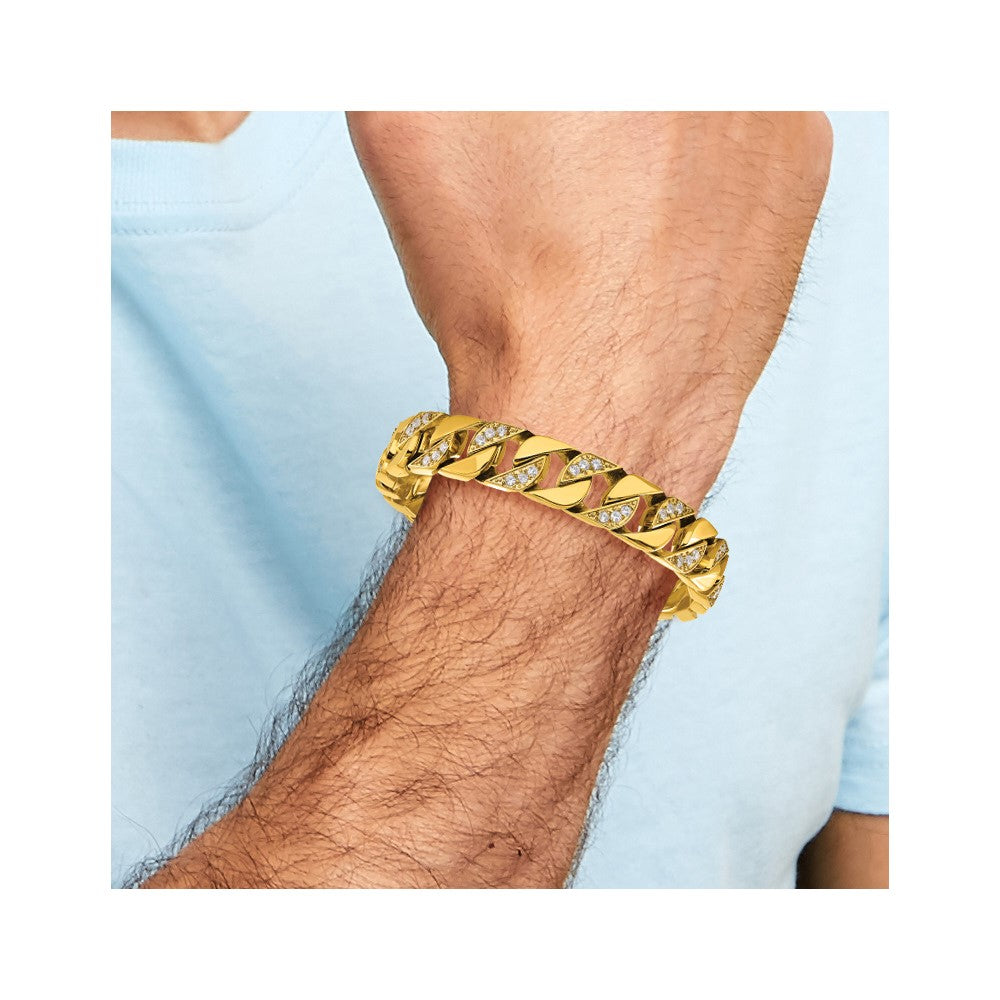 Chisel Stainless Steel Polished Yellow IP-plated with CZ 8.5 inch Curb Link Bracelet