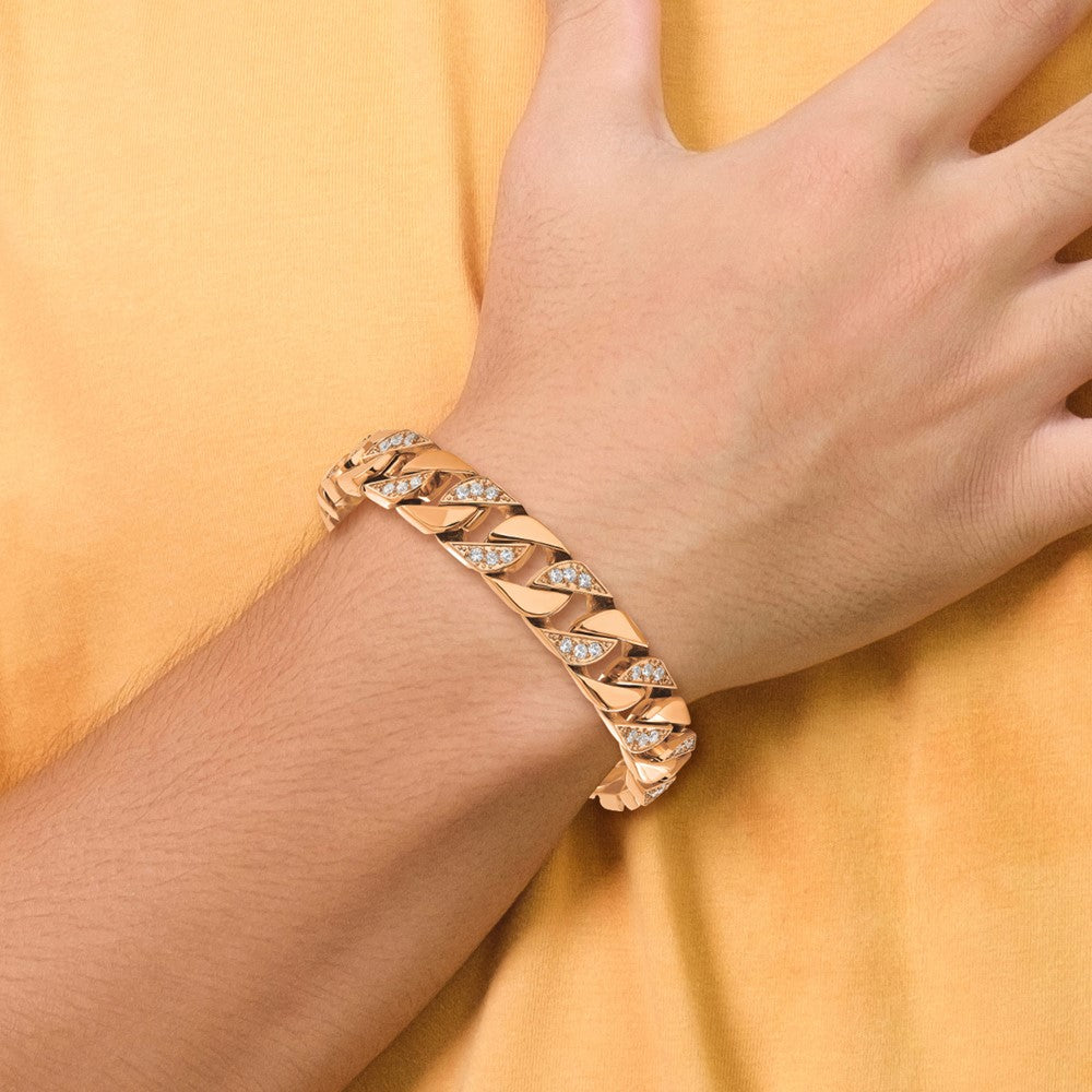 Chisel Stainless Steel Polished Rose IP-plated with CZ 7.75 inch Curb Link Bracelet