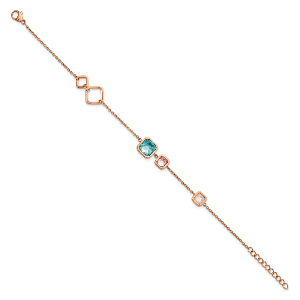 Chisel Stainless Steel Polished Rose IP-plated Multicolor Crystal 7.5 inch Bracelet with 1 inch Extension