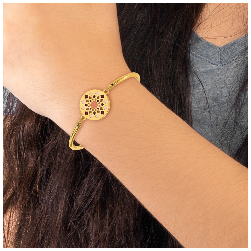 Chisel Stainless Steel Polished Yellow IP-plated Enameled Flower 5.5 inch Bangle Bracelet with 2 inch Extension
