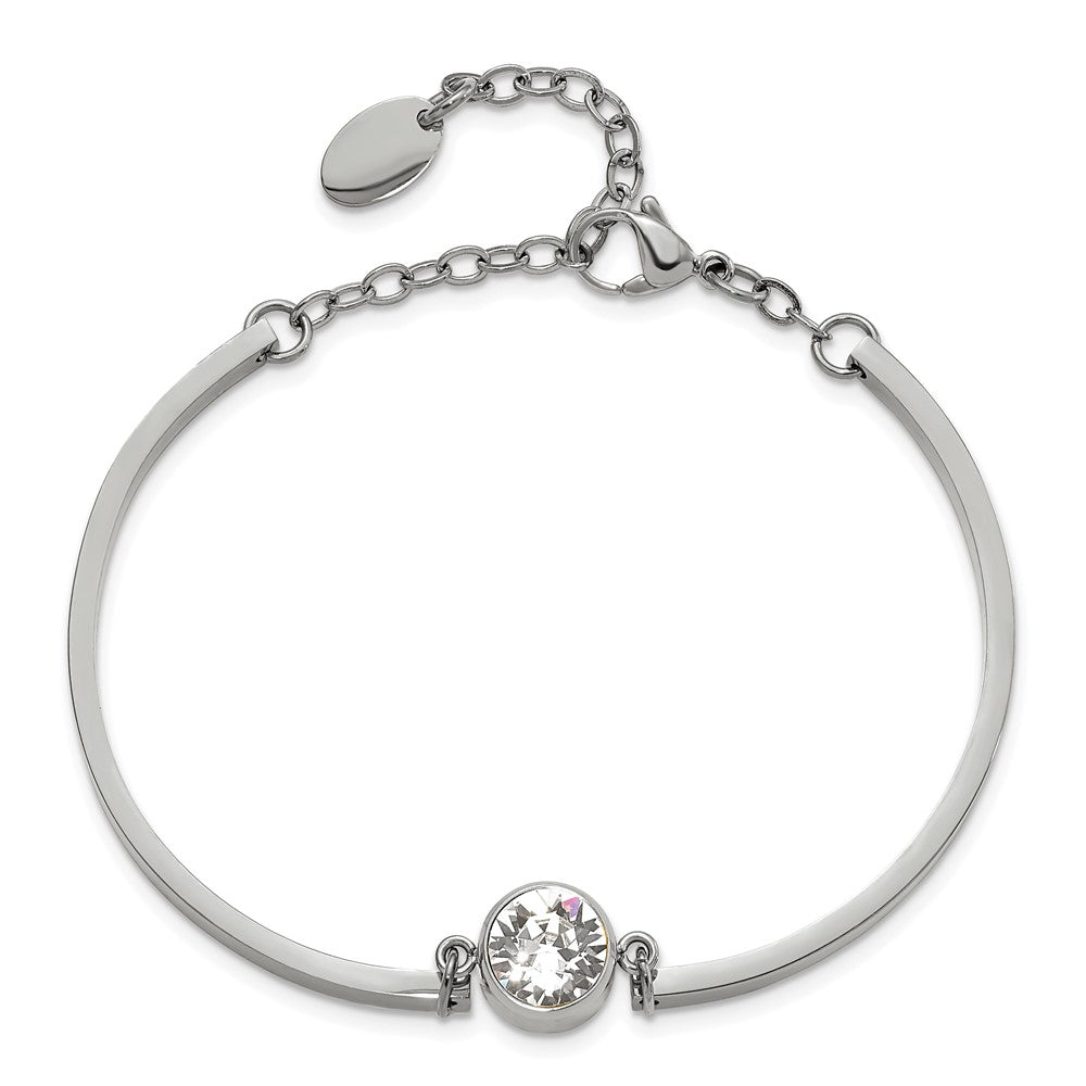 Chisel Stainless Steel Polished with Crystal 6.5 inch Bangle Bracelet with 2 inch Extension
