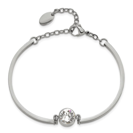 Chisel Stainless Steel Polished with Crystal 6.5 inch Bangle Bracelet with 2 inch Extension