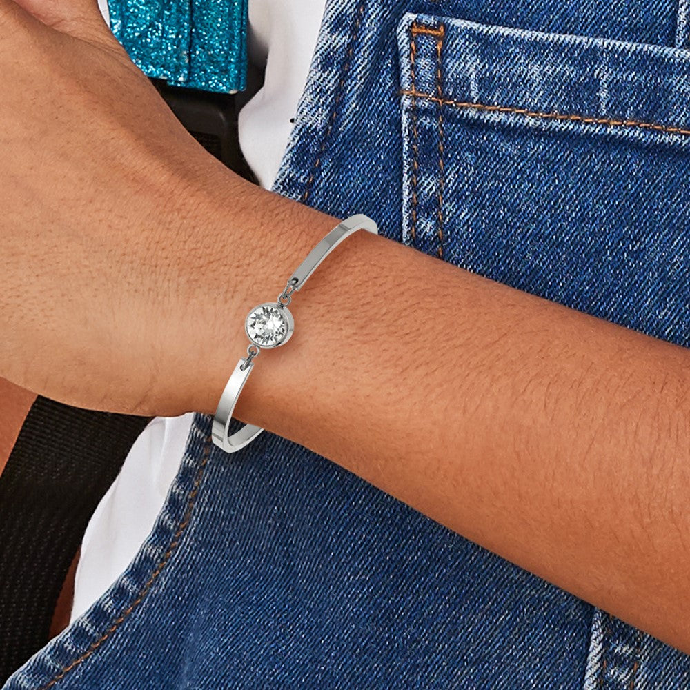 Chisel Stainless Steel Polished with Crystal 6.5 inch Bangle Bracelet with 2 inch Extension