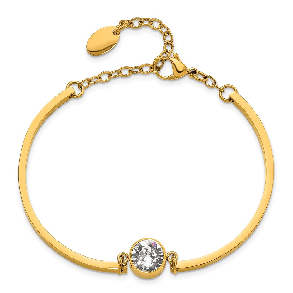 Chisel Stainless Steel Polished Yellow IP-plated with Crystal 6.5 inch Bangle Bracelet with 2 inch Extension