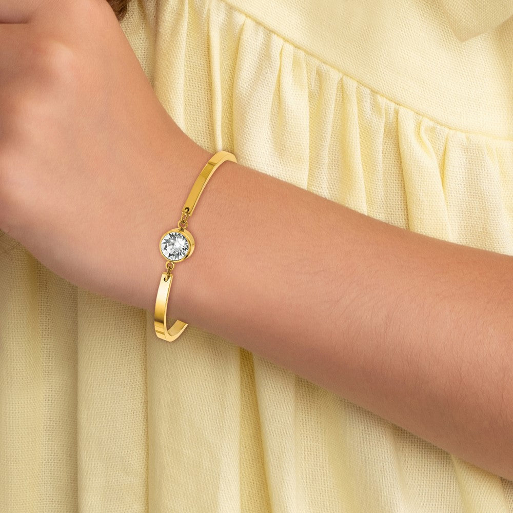 Chisel Stainless Steel Polished Yellow IP-plated with Crystal 6.5 inch Bangle Bracelet with 2 inch Extension