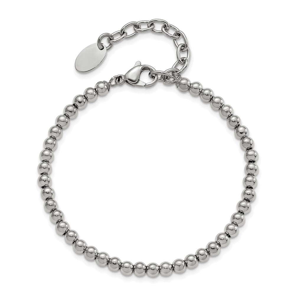 Chisel Stainless Steel Polished 4mm Beaded 6.5 inch Bracelet with 1.5 inch Extension