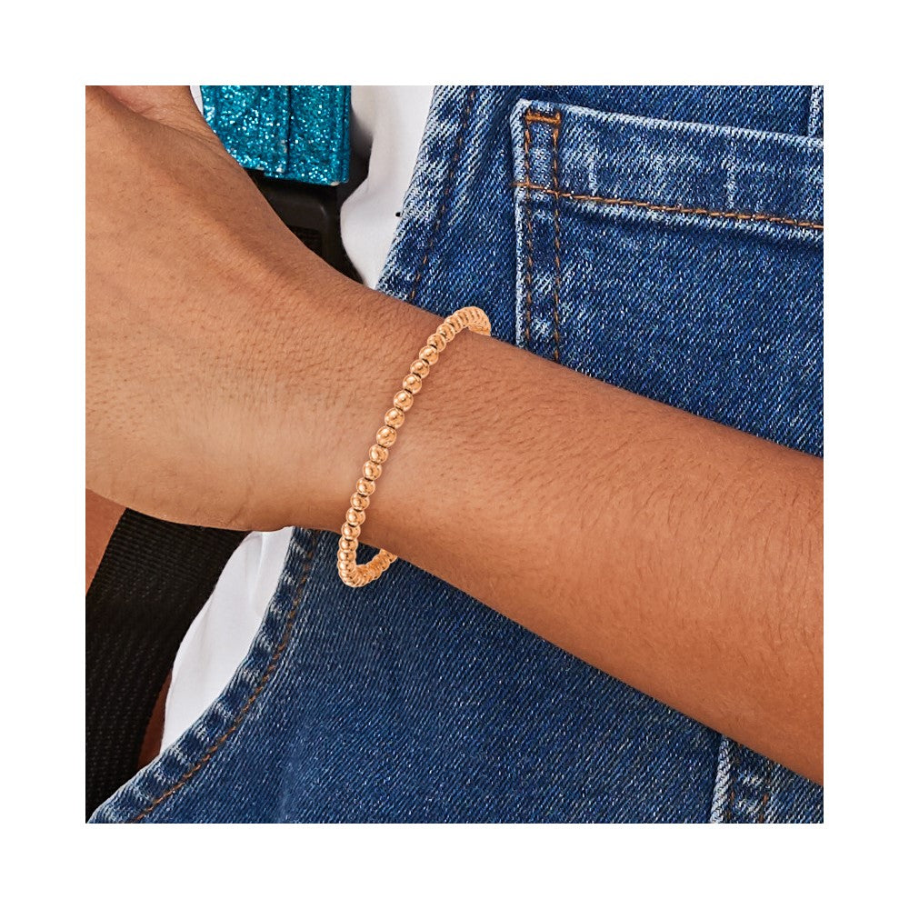 Chisel Stainless Steel Polished Rose IP-plated 4mm Beaded 6.5 inch Bracelet with 1.5 inch Extension