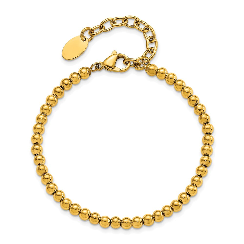 Chisel Stainless Steel Polished Yellow IP-plated 4mm Beaded 6.5 inch Bracelet with 1.5 inch Extension