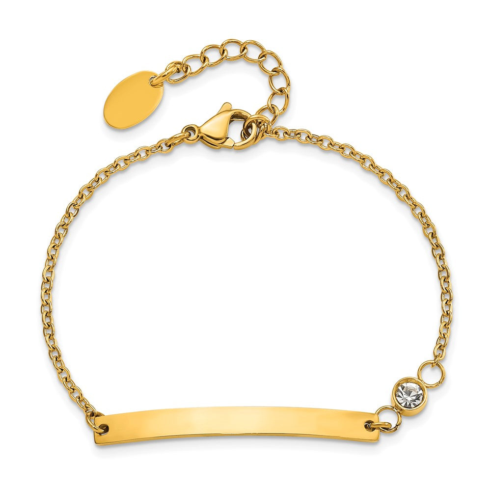 Chisel Stainless Steel Polished Yellow IP-plated with Crystal 6.75 inch ID Bracelet with 1 inch Extension