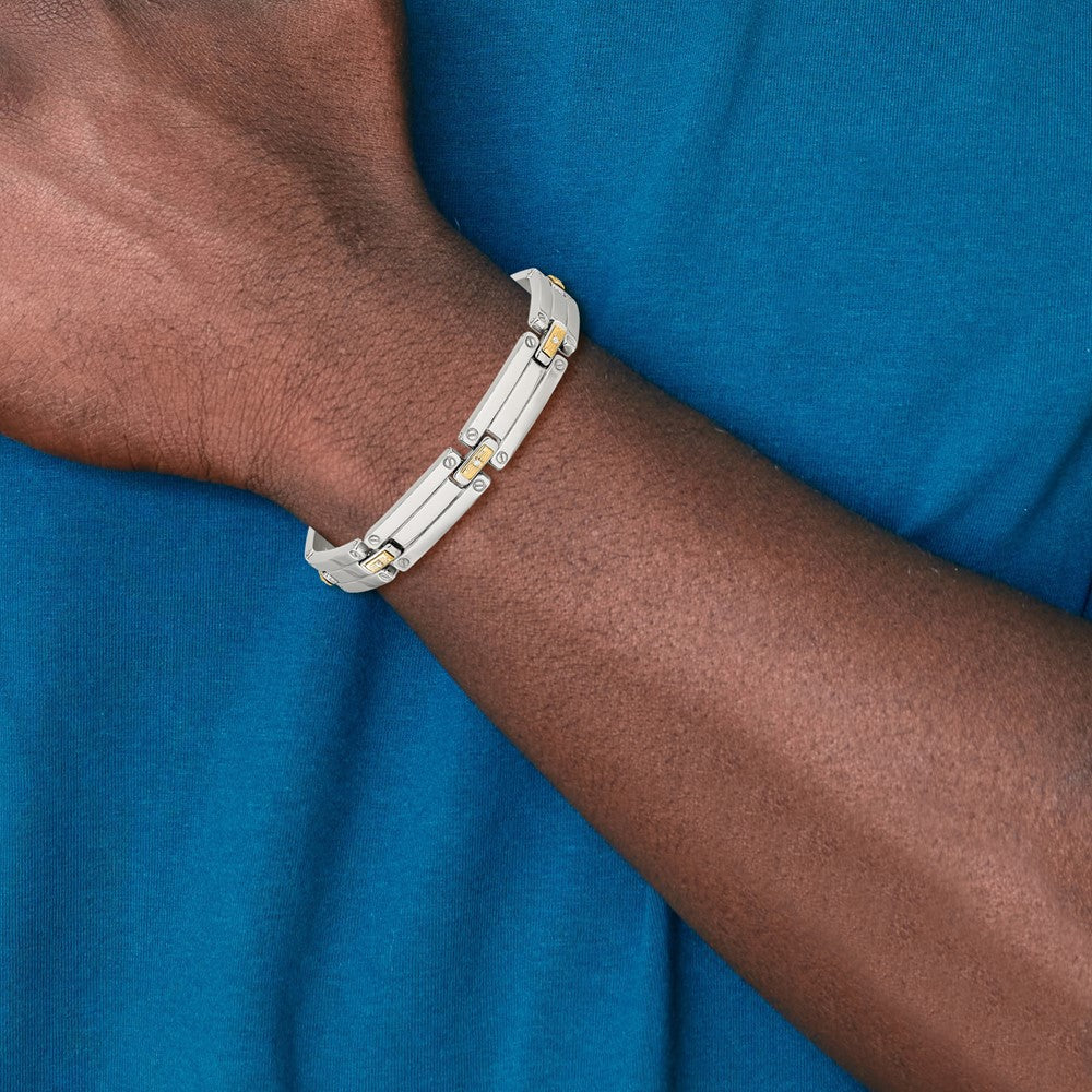 Chisel Stainless Steel Polished with 14K Gold Accent and 1/15ct. Diamond 8.5 inch Link Bracelet