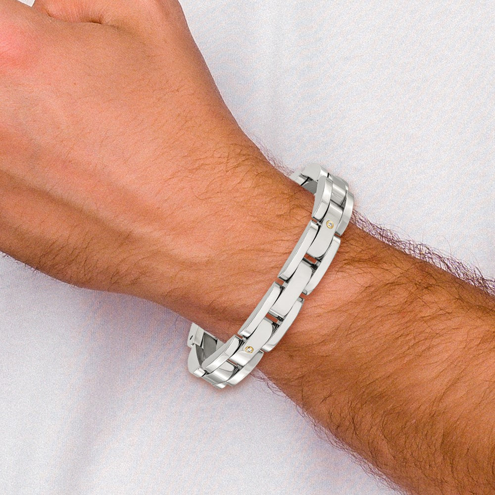 Chisel Stainless Steel Polished with 14K Gold Accent and 1/15ct. Diamond 8.25 inch Link Bracelet