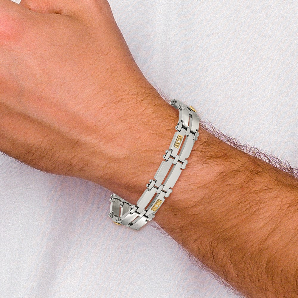 Chisel Stainless Steel Brushed and Polished with 14K Gold Accent and 1/20ct. Diamond 8.5 inch Bracelet