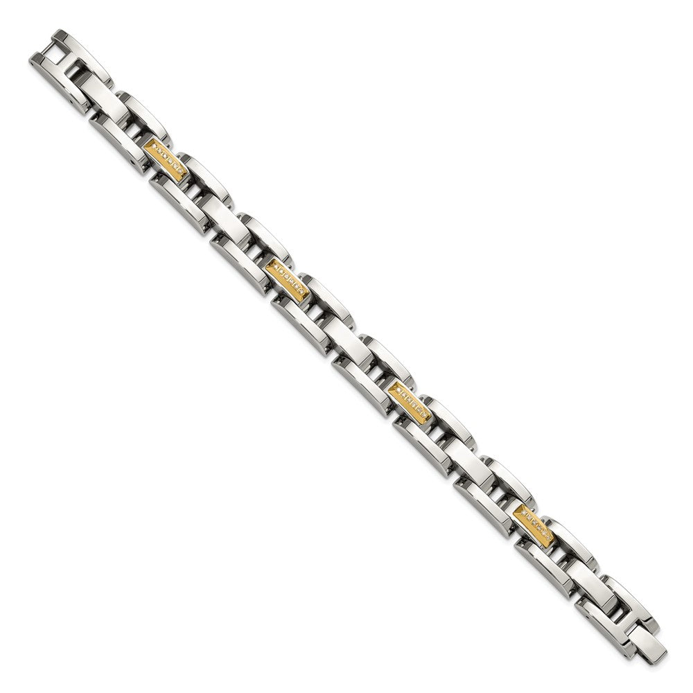 Chisel Stainless Steel Polished with 14K Gold Accent and 1/4ct. Diamond 8.25 inch Link Bracelet