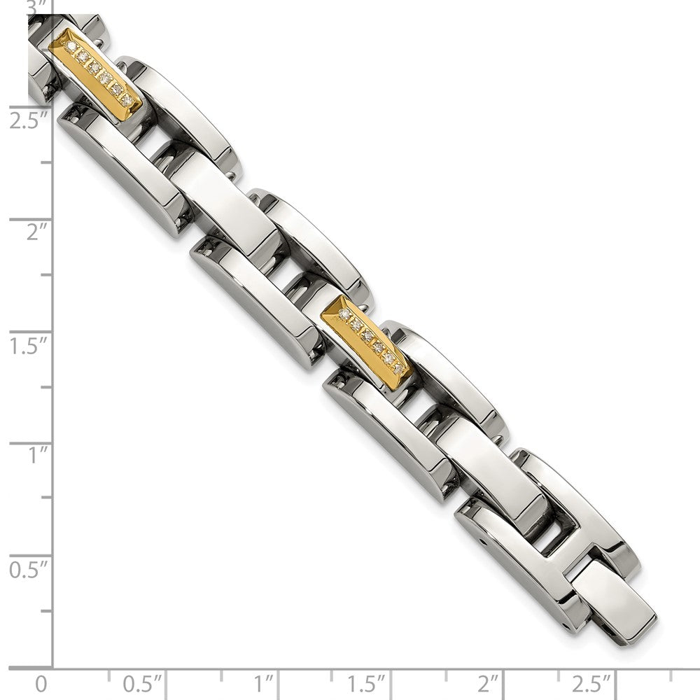 Chisel Stainless Steel Polished with 14K Gold Accent and 1/4ct. Diamond 8.25 inch Link Bracelet