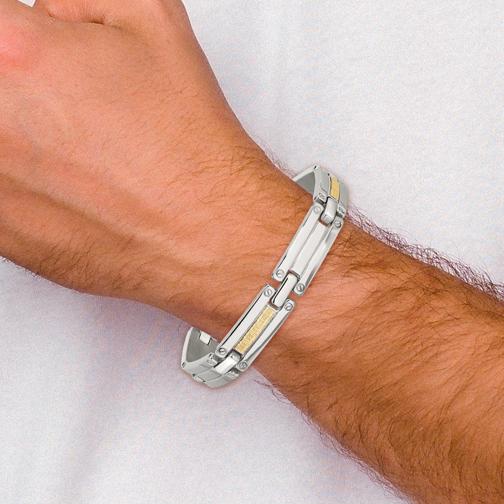 Chisel Stainless Steel Polished with 14K Gold Accent Basket Weave 8.5 inch Link Bracelet