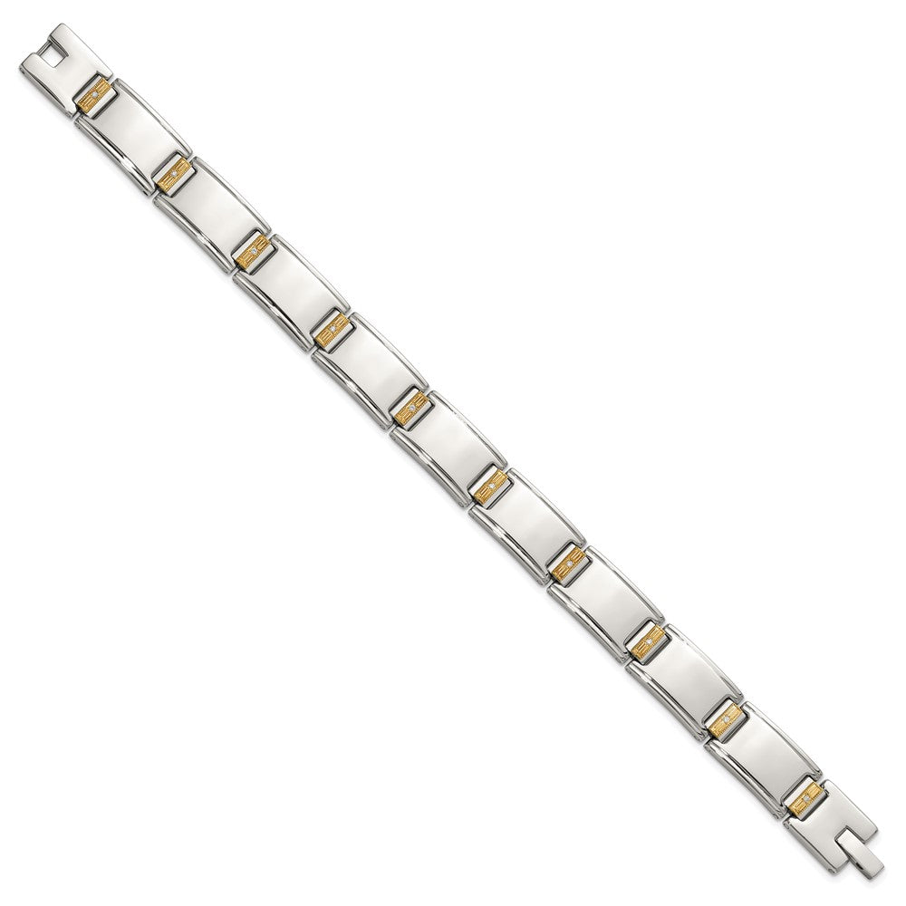 Chisel Stainless Steel Polished with 14K Gold Accent and 1/10ct. Diamond 8.5 inch Link Bracelet