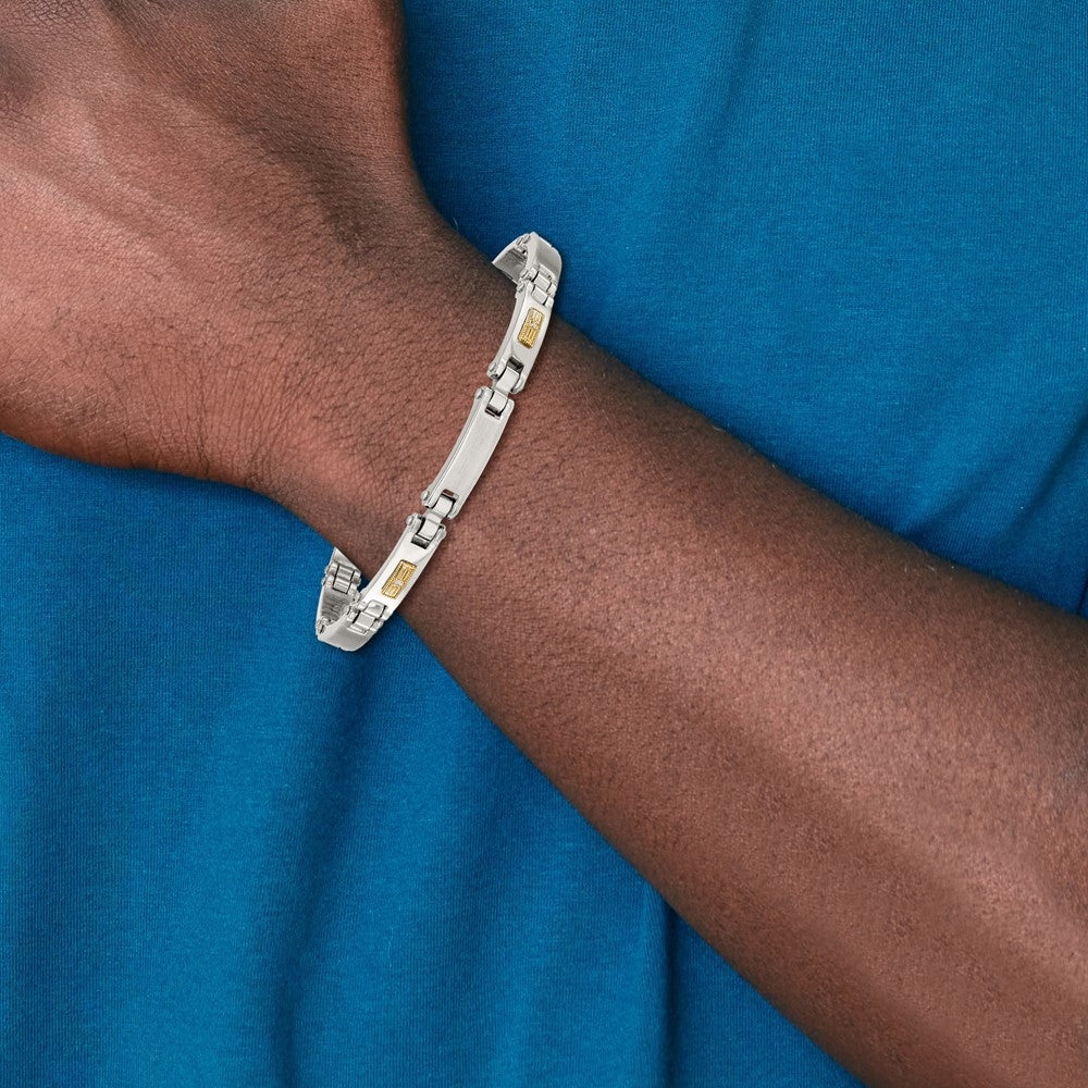Chisel Stainless Steel Brushed and Polished with 14K Gold Accent and 1/20ct. Diamond 8.5 inch Bracelet