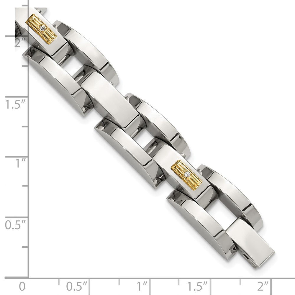 Chisel Stainless Steel Polished with 14K Gold Accent and 1/20ct. Diamond 8.25 inch Link Bracelet
