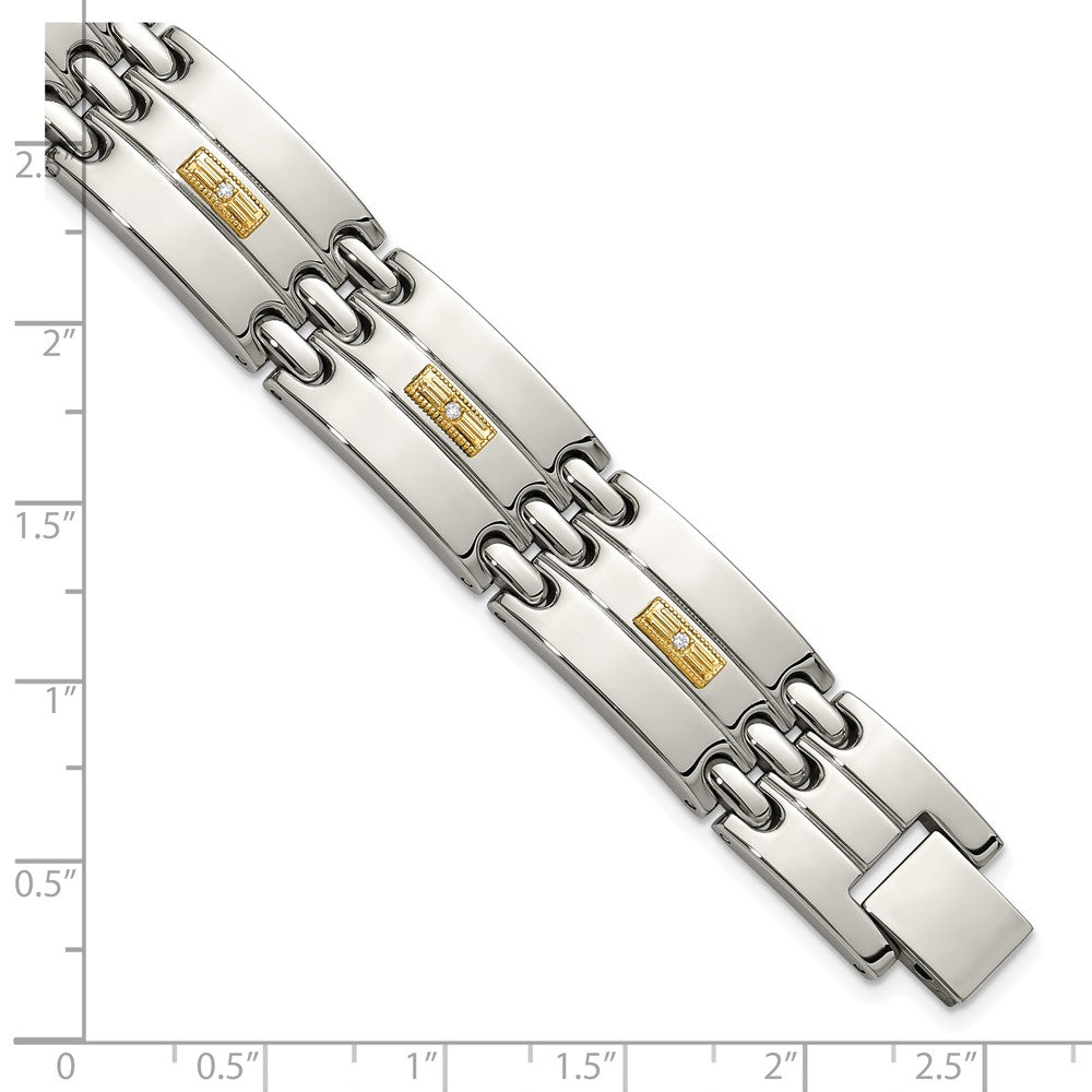 Chisel Stainless Steel Polished with 14K Gold Accent and 1/15ct. Diamond 8.5 inch Link Bracelet