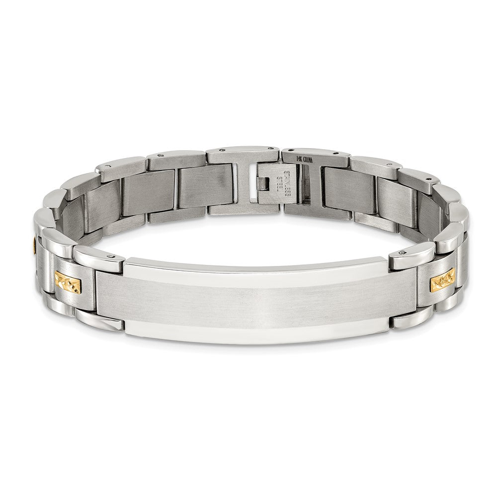 Chisel Stainless Steel Brushed and Polished with Diamond-cut 14K Gold Accent 8.5 inch ID Link Bracelet