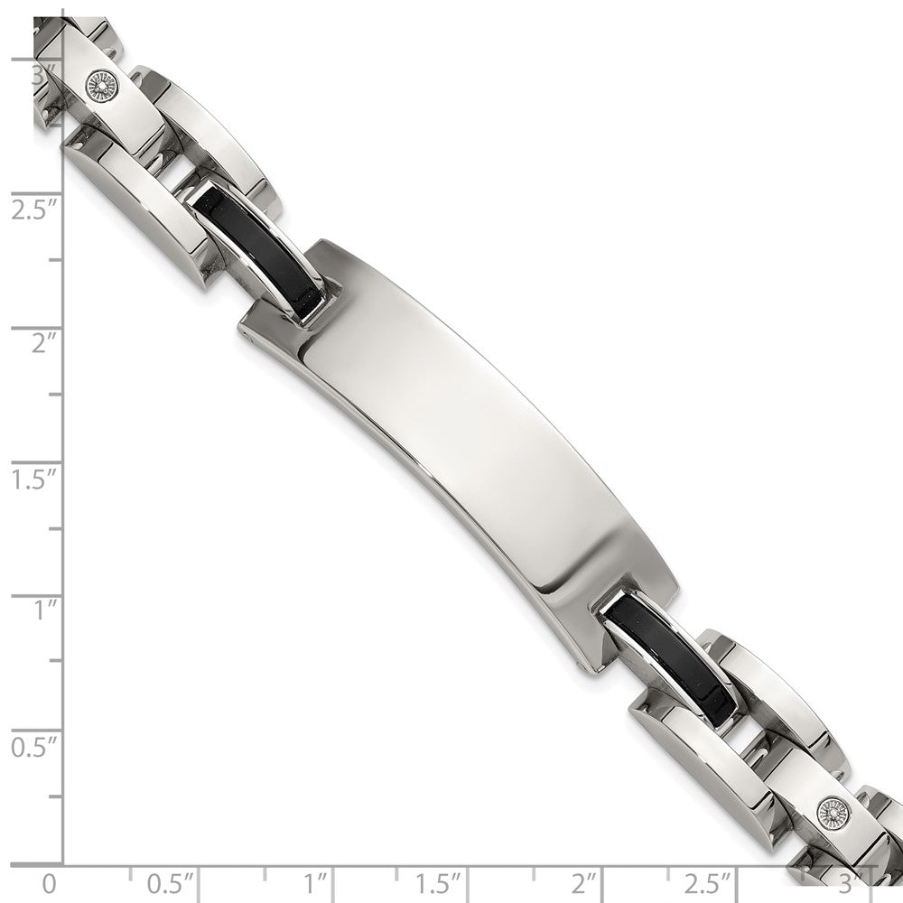 Chisel Stainless Steel Polished with 14K White Gold Accent and .02ct Diamond and Onyx 8.75 inch Bracelet