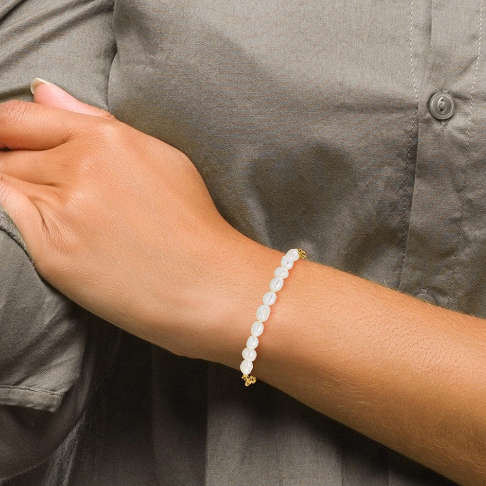 Chisel Stainless Steel Polished Yellow IP-plated with Half White Freshwater Cultured Pearl 8.25 inch Bracelet
