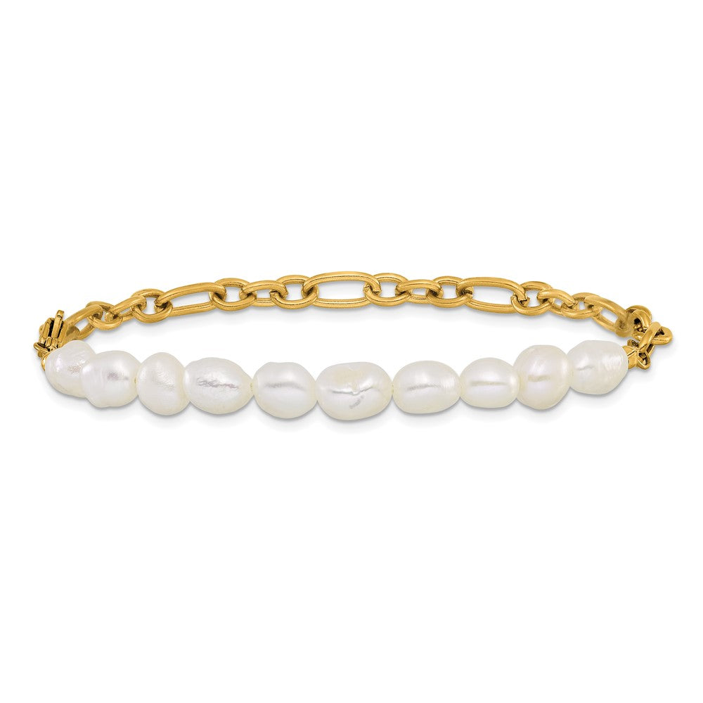 Chisel Stainless Steel Polished Yellow IP-plated with Half White Freshwater Cultured Pearl 8.25 inch Bracelet